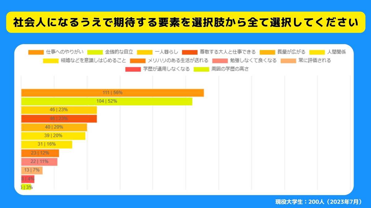 社会人になるうえで期待する要素を選択肢から全て選択してください